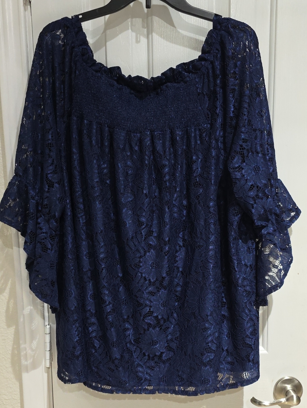 Est 1946 Women's Navy Lace Peasant Top Size XL